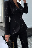 Lutaotie Fashion Elegant Polka Dot Buckle With Belt Turndown Collar Long Sleeve Two Pieces