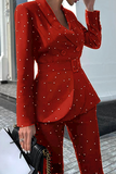 Lutaotie Fashion Elegant Polka Dot Buckle With Belt Turndown Collar Long Sleeve Two Pieces