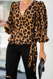 Lutaotie Fashion Elegant Leopard Flounce Strap Design V Neck Tops(2 Colors)