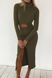 Lutaotie Fashion Casual Slit Turtleneck Long Sleeve Two Pieces(4 Colors)