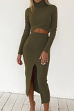 Lutaotie Fashion Casual Slit Turtleneck Long Sleeve Two Pieces(4 Colors)