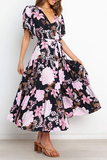 Lutaotie Fashion Elegant Floral Flounce Strap Design V Neck Waist Skirt Dresses(4 Colors)