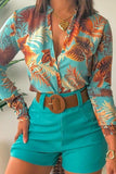 Lutaotie Casual Print Patchwork Buckle Turndown Collar Long Sleeve Two Pieces(9 Colors)