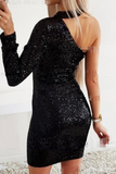 Lutaotie Sexy Solid Sequins One Shoulder Pencil Skirt Dresses(5 colors)