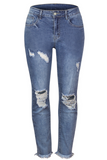 Lutaotie Casual Solid Ripped Mid Waist Skinny Denim Jeans