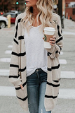 lutaotie Fashion Striped Patchwork Cardigan Collar Outerwear