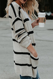 lutaotie Fashion Striped Patchwork Cardigan Collar Outerwear