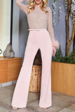 Lutaotie Fashion Sexy Solid Patchwork Feathers Beading O Neck Straight Jumpsuits(3 Colors)