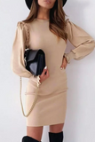 Lutaotie Elegant Solid Split Joint O Neck Pencil Skirt Dresses(4 Colors)