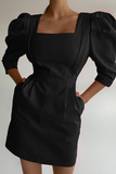 Lutaotie Casual Solid Split Joint Square Collar Pencil Skirt Dresses(3 Colors)