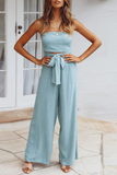 Lutaotie Casual Solid Patchwork Strapless Straight Jumpsuits(4 Colors)