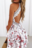 Lutaotie Sexy Print Split Joint Spaghetti Strap Cake Skirt Dresses