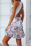 Lutaotie Sexy Print Split Joint Spaghetti Strap Cake Skirt Dresses