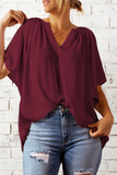 Lutaotie Casual Solid Patchwork V Neck T-Shirts(6 Colors)