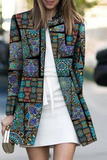 lutaotie Casual Print Split Joint Cardigan Collar Outerwear