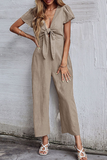 Lutaotie Casual Solid Patchwork V Neck Straight Jumpsuits