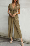 Lutaotie Casual Solid Patchwork V Neck Straight Jumpsuits