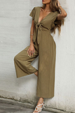 Lutaotie Casual Solid Patchwork V Neck Straight Jumpsuits