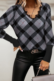 Lutaotie Casual Plaid Split Joint V Neck Tops