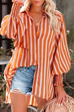 Lutaotie Casual Striped Split Joint Turndown Collar Tops