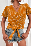 Lutaotie Casual Dot Split Joint V Neck Tops