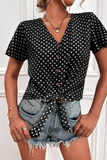 Lutaotie Casual Dot Split Joint V Neck Tops