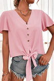 Lutaotie Casual Dot Split Joint V Neck Tops