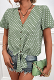 Lutaotie Casual Dot Split Joint V Neck Tops