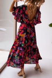 Lutaotie Casual Print Flounce V Neck Cake Skirt Dresses