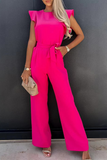 Lutaotie Casual Solid Flounce O Neck Straight Jumpsuits