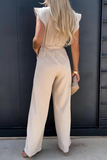 Lutaotie Casual Solid Flounce O Neck Straight Jumpsuits