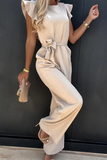 Lutaotie Casual Solid Flounce O Neck Straight Jumpsuits