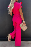 Lutaotie Casual Solid Flounce O Neck Straight Jumpsuits