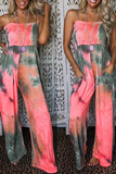 Lutaotie Sexy Patchwork Tie-dye Spaghetti Strap Straight Jumpsuits