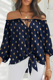 Lutaotie Fashion Print Patchwork Off the Shoulder Blouses(7 Colors)