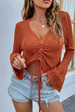 Lutaotie Fashion Solid Hollowed Out V Neck Tops(10 colors)