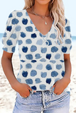 Lutaotie Casual Print Patchwork V Neck T-Shirts(3 colors)