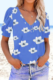 Lutaotie Casual Print Patchwork V Neck T-Shirts(3 colors)