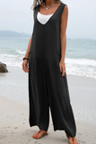 Lutaotie Casual Solid Patchwork U Neck Straight Jumpsuits