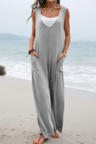 Lutaotie Casual Solid Patchwork U Neck Straight Jumpsuits