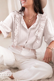 Lutaotie Casual Solid Lace Turndown Collar Tops