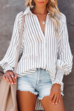 Lutaotie Fashion Striped Patchwork Turndown Collar Blouses