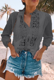 Lutaotie Casual Solid Lace V Neck Tops(4 colors)