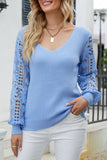 Lutaotie Casual Solid Hollowed Out V Neck Sweaters(5 Colors)