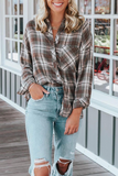 Lutaotie Casual Plaid Patchwork Turndown Collar Tops