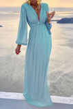 Lutaotie Fashion Elegant Solid Patchwork Fold V Neck Evening Dress Dresses