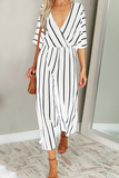 Lutaotie Casual Striped Patchwork V Neck Straight Jumpsuits