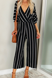 Lutaotie Casual Striped Patchwork V Neck Straight Jumpsuits