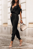 Lutaotie Casual Solid Patchwork V Neck Harlan Jumpsuits