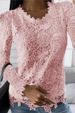 Lutaotie Fashion Solid Lace O Neck Long Sleeve Tops(5 Colors)